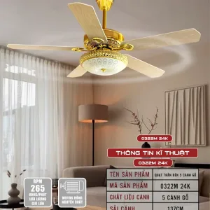 QUẠT TRẦN ĐÈN 5 CÁNH GỖ 0322M-