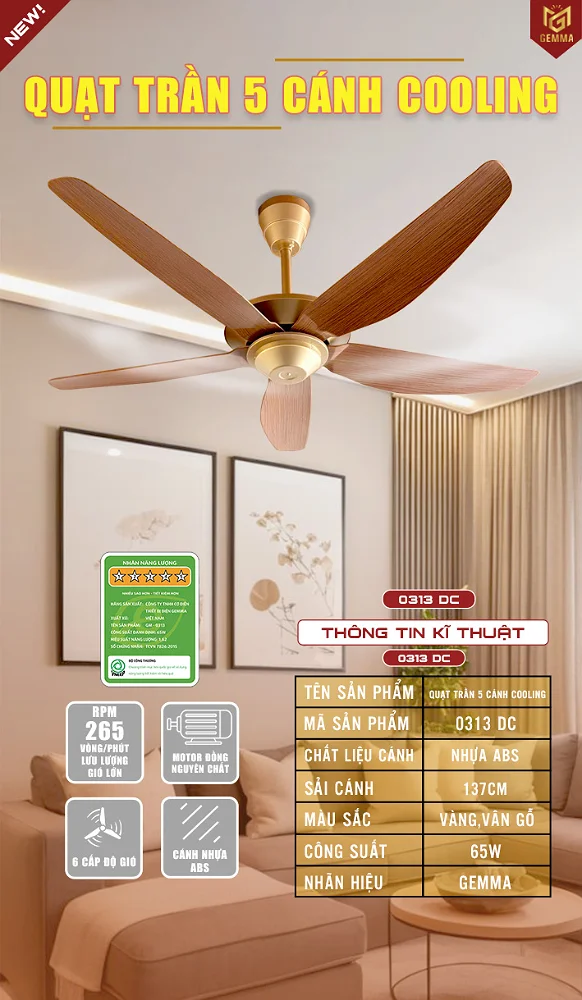 QUẠT TRẦN 5 CÁNH COOLING 0313DC GAMMA